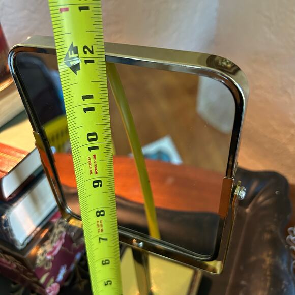 Mid-Century Brass Vanity Mirror on Pedestal Stand – Rectangular Tilt Design - Picture 13 of 14